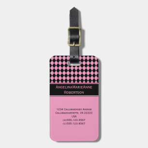 Girly rosa schwarze Rauten-Diamant-Muster-Umbauten Gepäckanhänger
