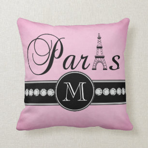 Girly rosa schwarzes Paris mit Monogramm Kissen