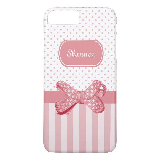 Girly Rosa-Streifen-niedlicher Polka-Punkt-Bogen Case-Mate iPhone Hülle (Rückseite)