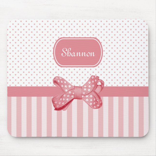 Girly Rosa-Streifen-niedlicher Polka-Punkt-Bogen Mousepad (Vorne)