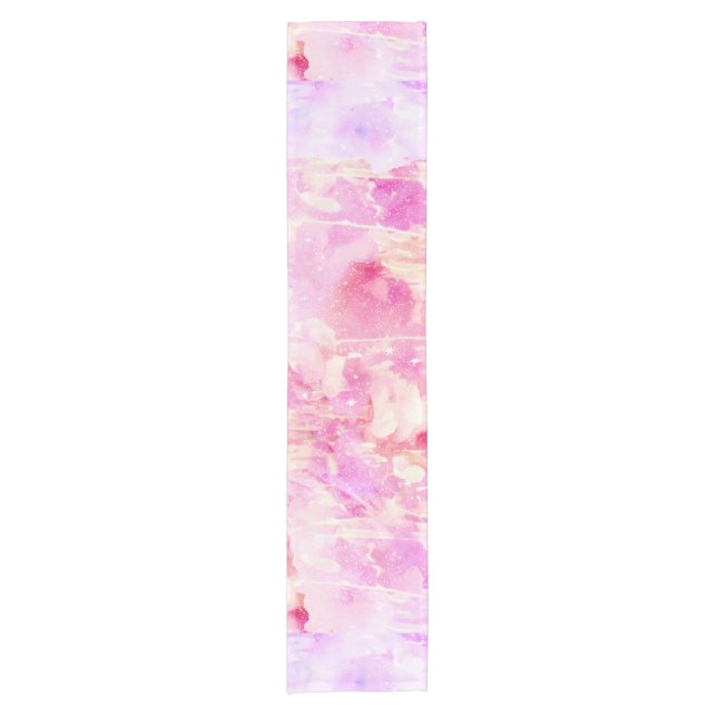 Girly rosa und lila gemalter funkelnd Watercolor Kurzer Tischläufer (Vorderseite)