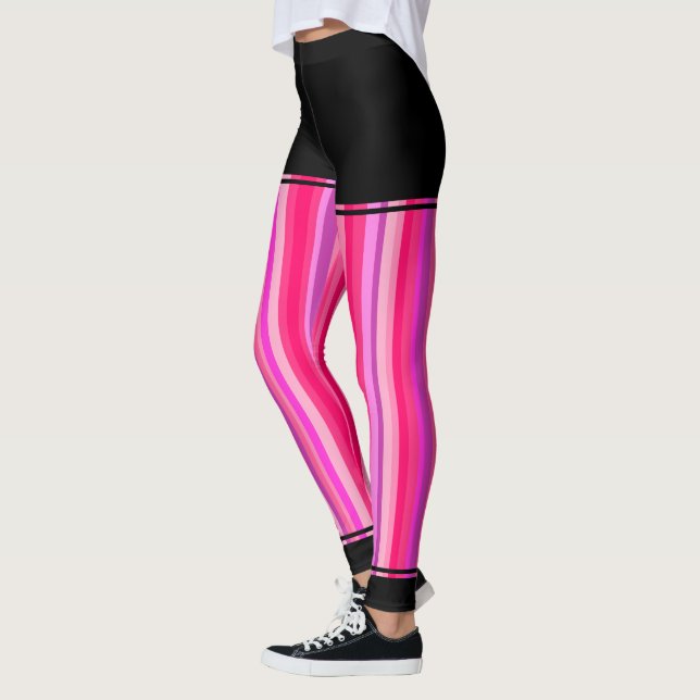 Girly rosa und lila Streifen + Schwarze Regionen Leggings (Links)