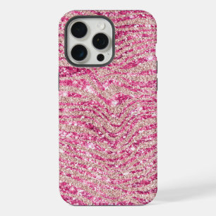 Girly Rosa und Rosé Glitter Zebra iPhone 15 Pro Max Hülle