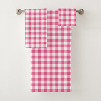Girly rosa und weißer Gingham Badhandtuch Set