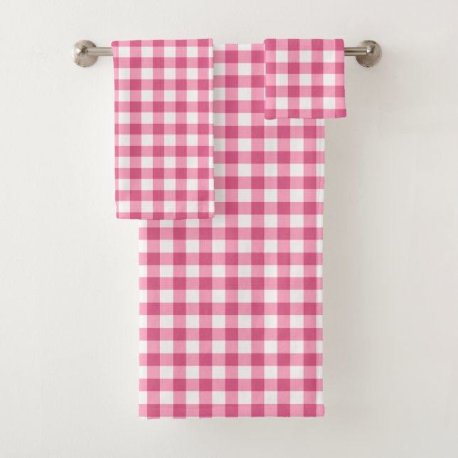 Girly rosa und weißer Gingham Badhandtuch Set (Insitu)