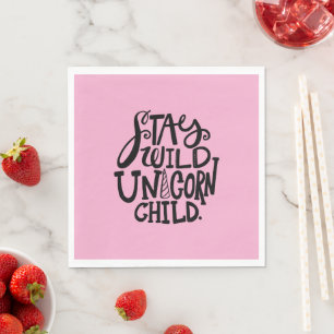 Girly Rosa wilder Einhorn Geburtstag Serviette