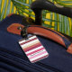 Girly rosarote breite horizontale Streifen mit Gepäckanhänger (Front Insitu 1)