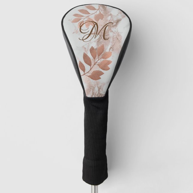 Girly Rose Gold Blätter Monogram Golf Head Cover Golf Headcover (Vorderseite)