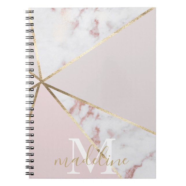 Girly Rose Gold Blush Geometric Mit Monogramm Notizblock (Vorderseite)