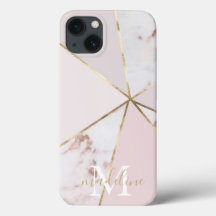 Girly Rose Gold Blush Geometric Monogram iPhone 13