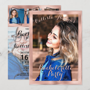 Girly Rose Gold Border Foto Collage Bachelorette Einladung
