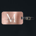 Girly Rose Gold Brushed Metal Monogram Script Gepäckanhänger<br><div class="desc">Rosa Rose Gold Pinselmetall Monogram Niedliche Tag Tag</div>