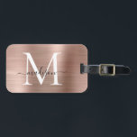 Girly Rose Gold Brushed Metal Monogram Script Gepäckanhänger<br><div class="desc">Rosa Rose Gold Pinselmetall Monogram Niedliche Tag Tag</div>