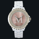Girly Rose Gold Brushed Metal Monogram Script Name Armbanduhr<br><div class="desc">Girl Rose Gold Brushed Metal Monogram Script Name Watch</div>