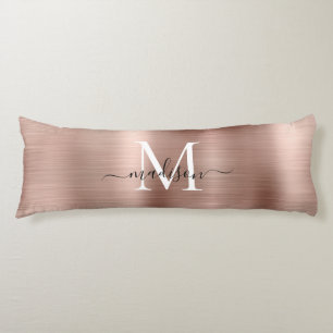 Girly Rose Gold Brushed Metal Monogram Script Name Seitenschläferkissen