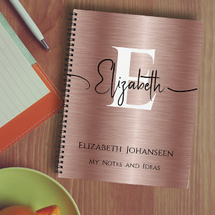 Girly Rose Gold Brushed Metal Script Name Monogram Notizbuch