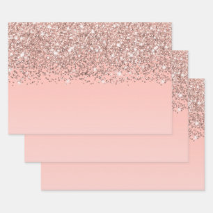 Girly Rose Gold Confetti Pink Gradient Ombre Geschenkpapier Set