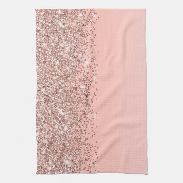 Girly Rose Gold Confetti Pink Gradient Ombre Geschirrtuch (Vertikal)