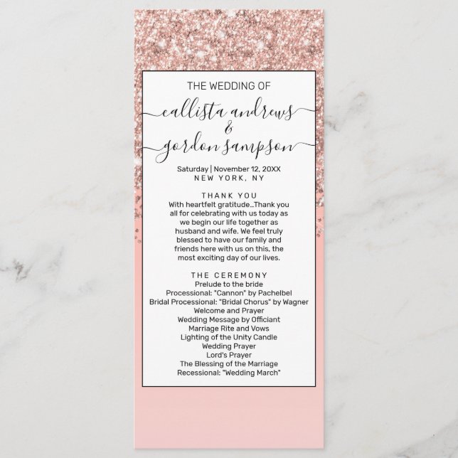 Girly Rose Gold Confetti Pink Gradient Ombre Programm (Vorderseite)