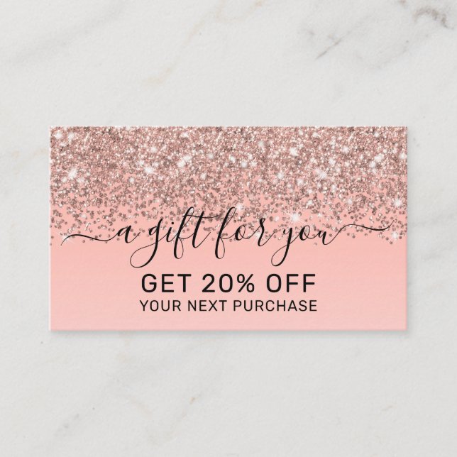 Girly Rose Gold Confetti Pink Gradient Ombre Rabattkarte (Vorderseite)