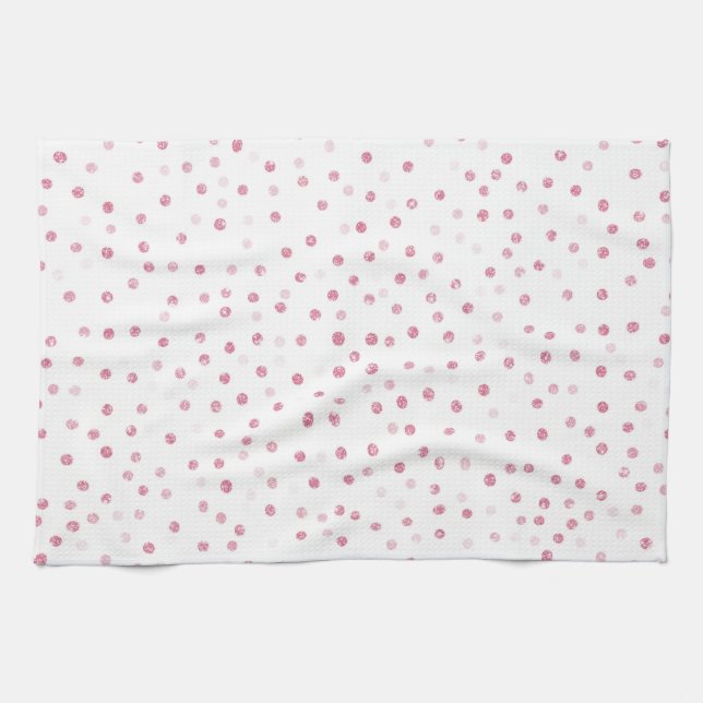 Girly Rose Gold Dots Confetti Weißes Design Geschirrtuch (Horizontal)