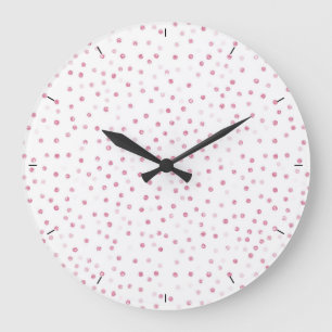 Girly Rose Gold Dots Confetti Weißes Design Große Wanduhr