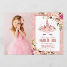 Girly Rose Gold Einhorn Wasserfarben Rose Geburtst Einladung