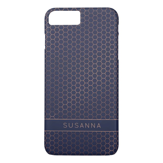 Girly Rose Gold Foil Navy Hexagon Geometric Case-Mate iPhone Hülle (Rückseite)