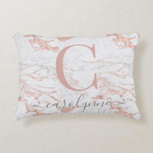 Girly Rose Gold Folie Marmor Monogramm Dekokissen