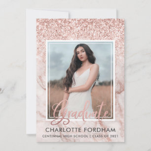 Girly Rose Gold Foto Graduation Party Einladung