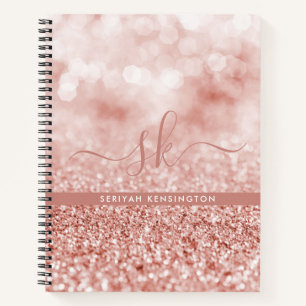 Girly Rose Gold Glitter Bokeh Luxe Monogram Notizbuch