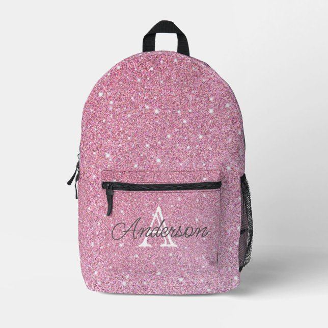 Girly Rose Gold Glitter Sparkles Monogram Name  Pr Bedruckter Rucksack (Vorderseite)