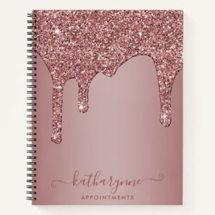 Girly Rose Gold Glitter Tropf Termin Notizbuch