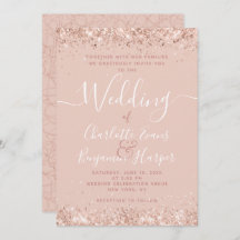 Girly Rose Gold Glitzer Hochzeitseinladung