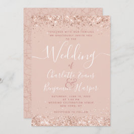 Girly Rose Gold Glitzer Hochzeitseinladung Einladung