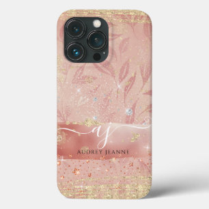 Girly Rose Gold Glitzer Jewel Foliage Name Case-Mate iPhone Hülle
