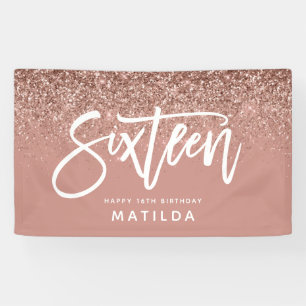 Girly Rose Gold Glitzer Rosa Typograph 16 Geburtst Banner
