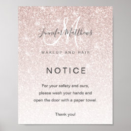 Girly Rose Gold Glitzer Salon COVID19 Wash Hands Poster