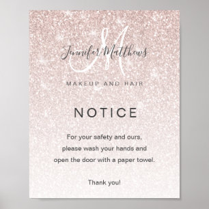 Girly Rose Gold Glitzer Salon COVID19 Wash Hands Poster