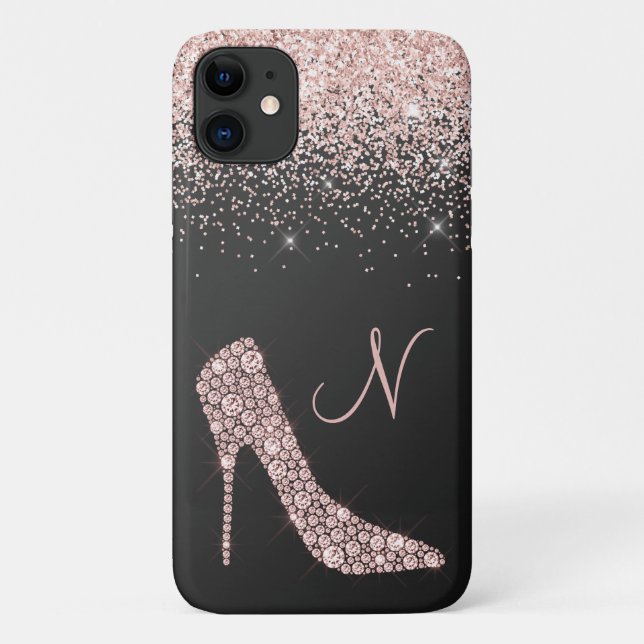 Girly Rose Gold Glitzer Shooting Script Monogram B Case-Mate iPhone Hülle (Rückseite)