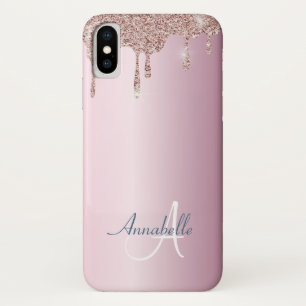 Girly Rose Gold Glitzer Tropfen Metalic Pink Name Case-Mate iPhone Hülle