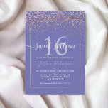 Girly Rose gold Konfetti lila blauer Chic Sweet 16 Einladung<br><div class="desc">Eine gürtliche,  elegante und schicke Rose Goldfolie Konfetti und geometrische Rahmen Rahmen Sweet 16 Geburtstagsfeier Einladung,  auf einer bearbeitbaren lila blauen periwinkle Farbe des Jahres Hintergrund und einem modernen eleganten Drehbuch-Schriftart,  ist dies perfekt für elegantes mädchenes Party,  fügen Sie Ihr Foto auf der Rückseite.</div>