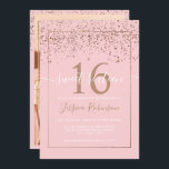 Girly Rose gold Konfetti pink schick Sweet 16 Einladung<br><div class="desc">Eine gürtliche,  elegante und schicke Rose Goldfolie Konfetti und geometrischen Rahmen Rahmen Rahmen Sweet 16 Geburtstagsfeier Einladung,  auf einem bearbeitbaren rosa Hintergrund und einem modernen eleganten Drehbuch-Schriftart,  dies ist perfekt für elegantes mädchenes Party,  fügen Sie Ihr Foto auf der Rückseite.</div>