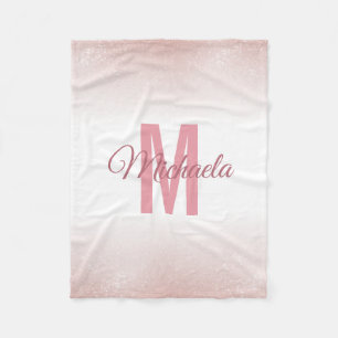 Girly Rose Gold Modern Chic Monogram Elegant Fleecedecke