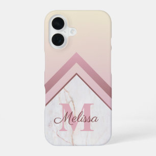 Girly Rose Gold Monogram Geometric Marble iPhone 16 Hülle
