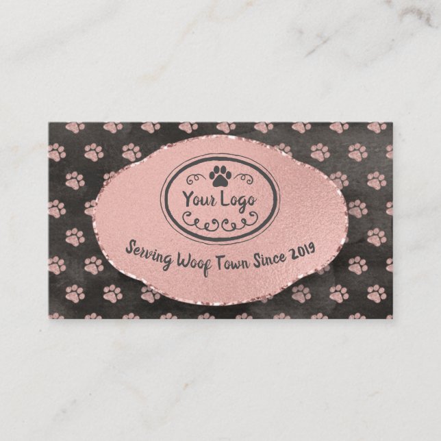 Girly Rose Gold Paw Prints Grooming Add Logo Visitenkarte (Vorderseite)