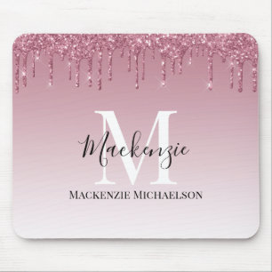 Girly Rose Gold Pink Glitzer Monogramm Name  Mousepad