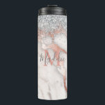 Girly Rose Gold Silver Marble Mit Monogramm Name Thermosbecher<br><div class="desc">Girly Rose Gold Marmor mit einer Touch von Silber Glitzer,  Ihren ersten und Namen.</div>