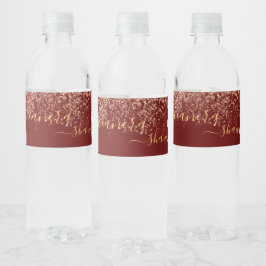 Girly Rose Gold und Burgund Monogram Sparkle Wasserflaschenetikett