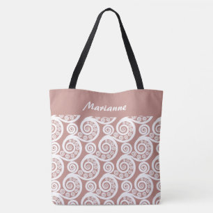 Girly Rose Pink Abstrakte Fern Blätter Name Tote B
